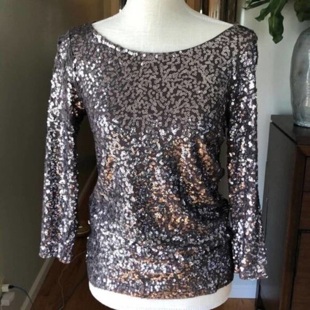 J.Crew Black Sequin Boat Neck 3/4 Sleeve Top shirt Blouse AE984 Size Small NWT - Picture 8 of 8